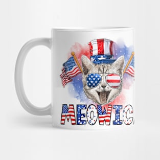 Meowica Cat American Flag Sunglusses 4th of July Men Women Mug